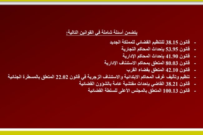 أسئلة شاملة في قانون 38.15 بمثابة قانون التنظيم القضائي الجديد 