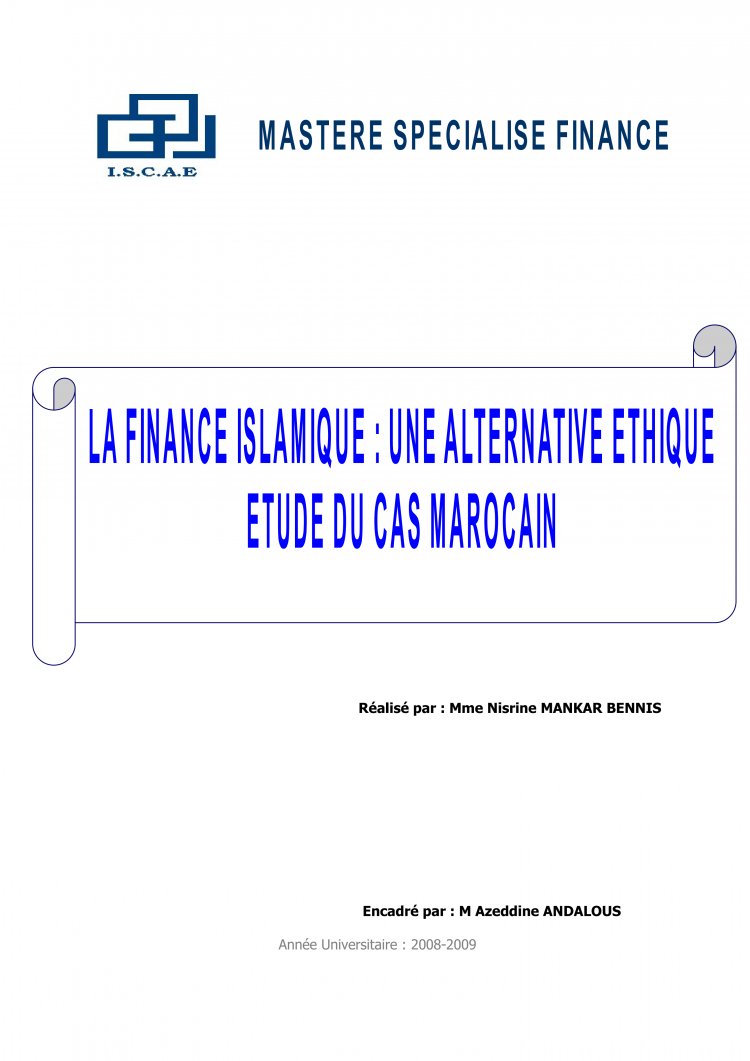 memoire de master la finance islamique une alternative ethique etude du cas marocain