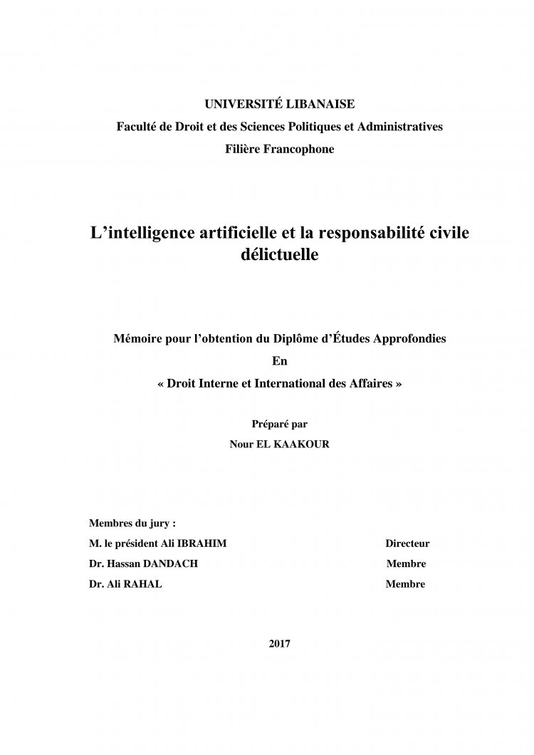 L'intelligence artificielle et la responsabilité civile délictuelle