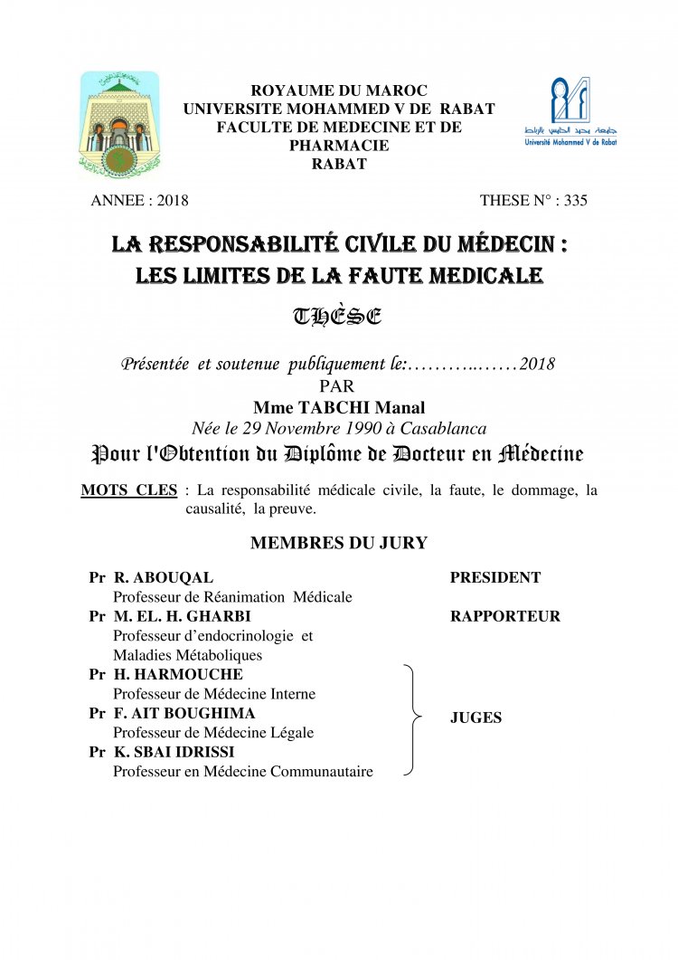 thèse la responsabilité civil les limites de la faute medicale