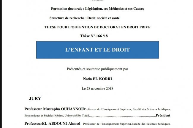 THESE POUR L'OBTENTION DE DOCTORAT EN DROIT PRIVE  Thèse  L'ENFANT ET LE DROIT