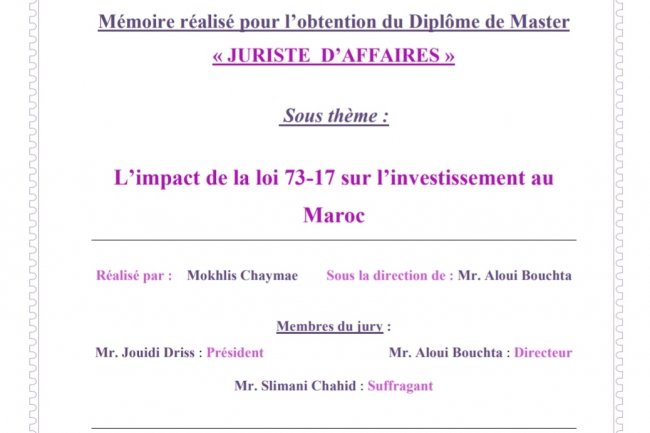 pfe de master  L'impact de la loi 73-17 sur l'investissement au Maroc