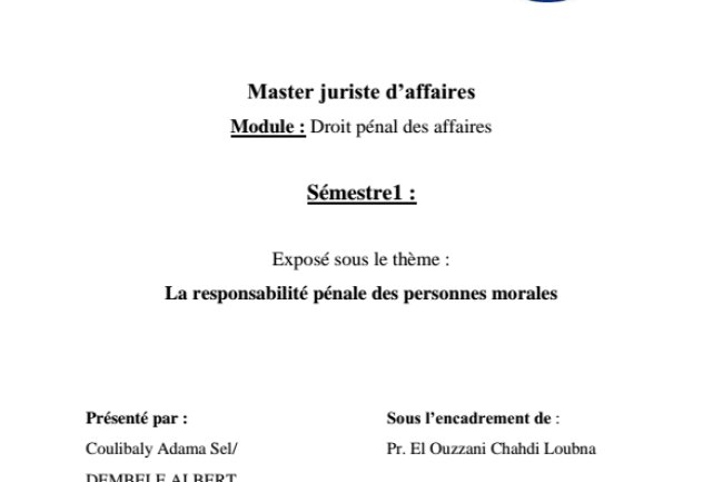 exposé La responsabilité pénale des personne morales