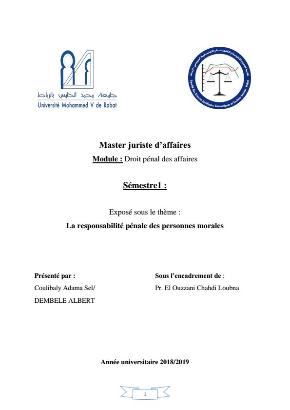 exposé La responsabilité pénale des personne morales